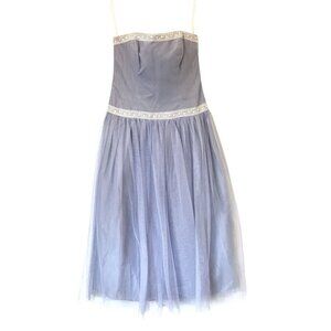 Vera Wang 2 Vintage Blue Tulle Strapless Midi Dress Lace Trim Y2K Fairy Romantic